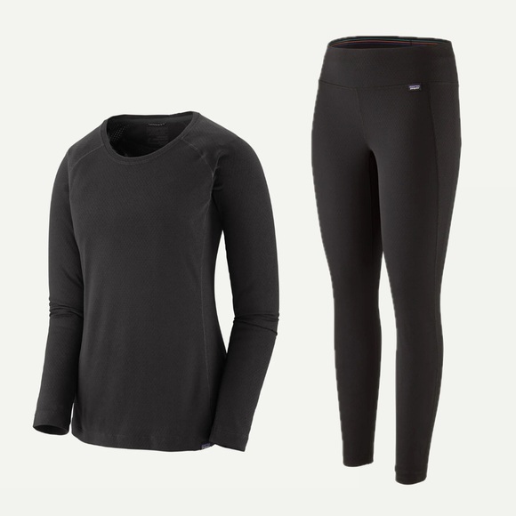 Patagonia capilene midweight baselayer set top and pants S black - Picture 1 of 5